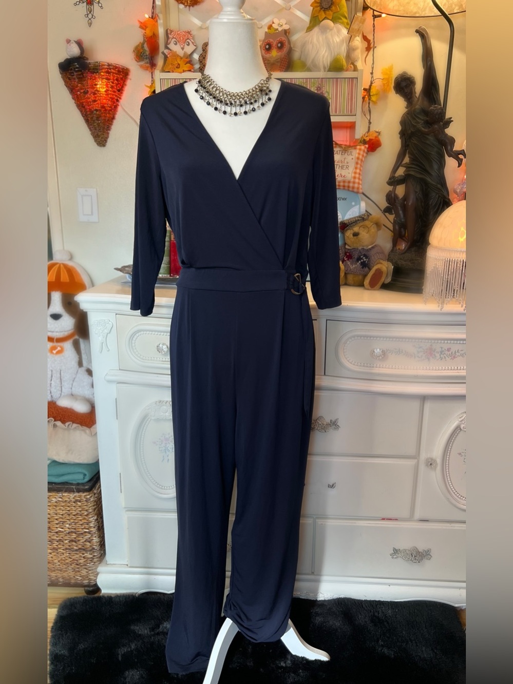 Enfocus Studio Navy Wrap-Front Jumpsuit with Belt